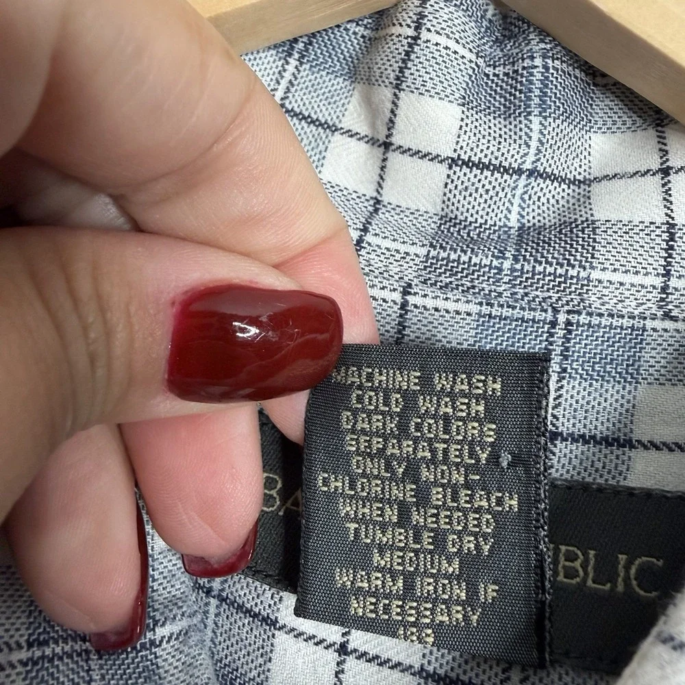 Banana Republic Men Blue White Plaid Large Button Down Shirt Long Sleeve Preppy‎